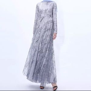 Silver sequins evening formal dress